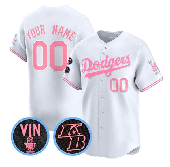 Custom Los Angeles Dodgers Active Player White Pink MWATKINS With Vin & Kobe Patch Limited Stitched Jersey