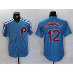 Philadelphia Phillies #12 Kyle Schwarber Blue MWATKINS Cool Base Stitched Jersey