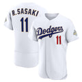 Los Angeles Dodgers #11 Roki Sasaki White MWATKINS 2026 Gold Collection Authentic Jersey