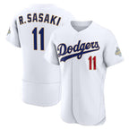 Los Angeles Dodgers #11 Roki Sasaki White MWATKINS 2026 Gold Collection Authentic Jersey