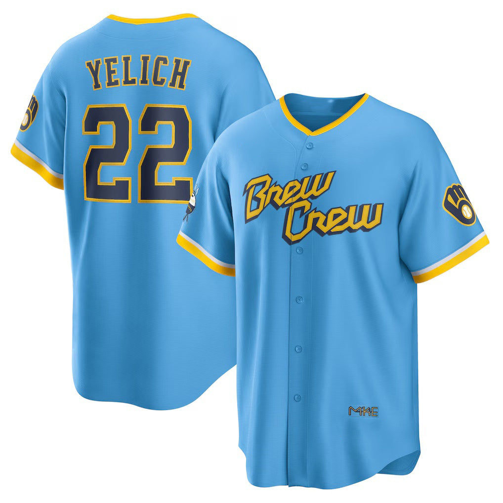 Milwaukee Brewers #22 Christian Yelich Powder Blue MWATKINS City Connect Replica Player Jersey