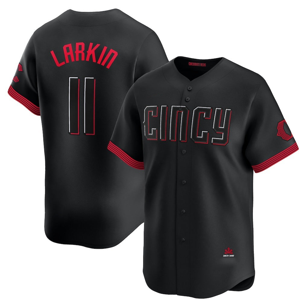 Cincinnati Reds #11 Barry Larkin Black MWATKINS City Connect Limited Player Jersey