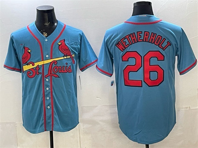 St. Louis Cardinals #26 JJ Wetherholt Blue MWATKINS Cool Base Stitched Jersey