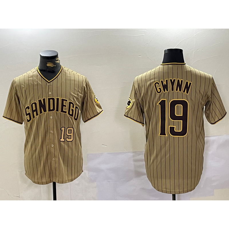 San Diego Padres #19 Tony Gwynn Khaki MWATKINS Team Logo Cool Base Jerseys