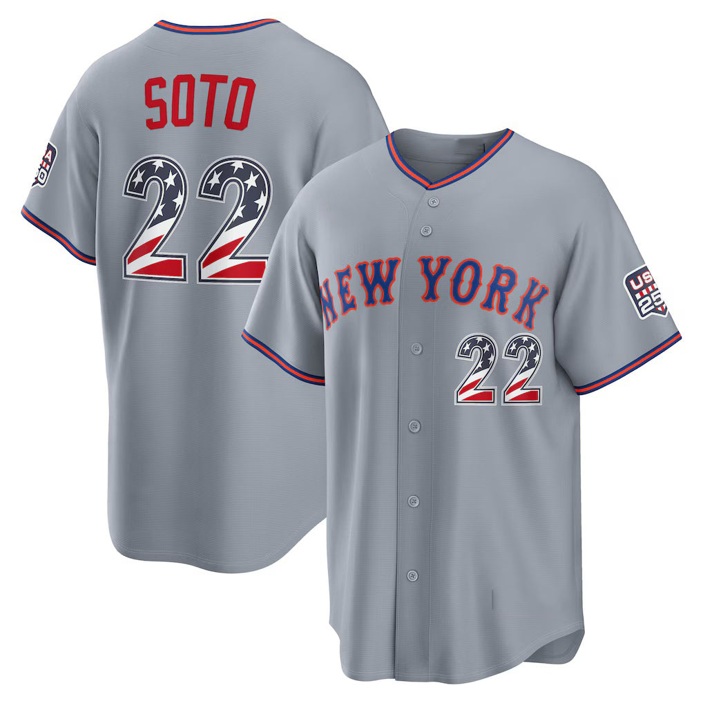 New York Mets #22 Juan Soto USA 250 Fourth of July Road Stadium Jersey - Gray MWATKINS