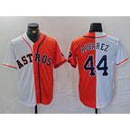 Houston Astros #44 Yordan Alvarez White Orange MWATKINS Split Stitched Jersey