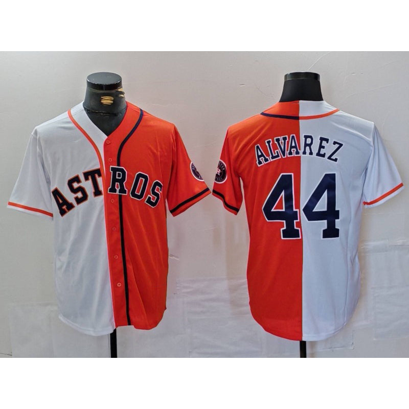Houston Astros #44 Yordan Alvarez White Orange MWATKINS Split Stitched Jersey