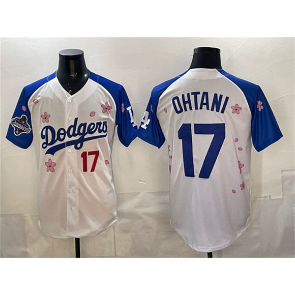 Los Angeles Dodgers #17 Shohei Ohtani White Royal MWATKINS 2025 World Series Champions Patch Tokyo Series Limited Stitched Jersey