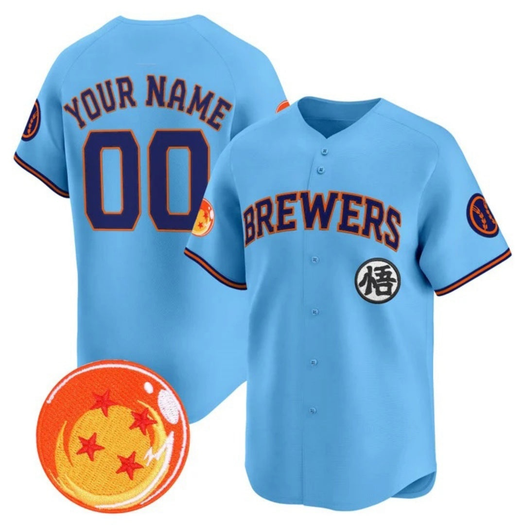 Custom Milwaukee Brewers x Dragon Ball Blue MWATKINS Vapor Premier Limited Jersey - All Stitched