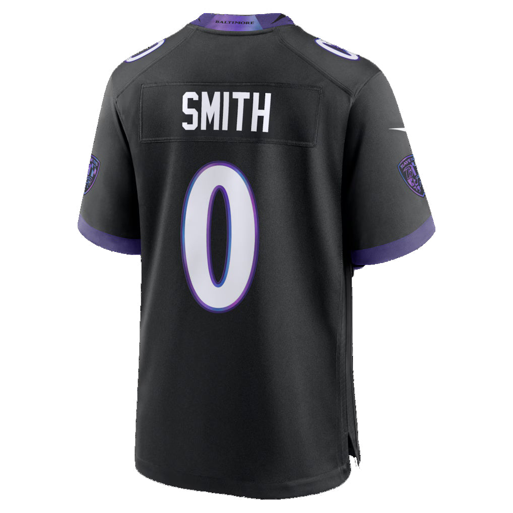 B.Ravens #0 Roquan Smith Black MWATKINS Alternate Game Jersey
