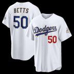 Los Angeles Dodgers #50 Mookie Betts White MWATKINS 2026 Gold Collection Stadium Jersey