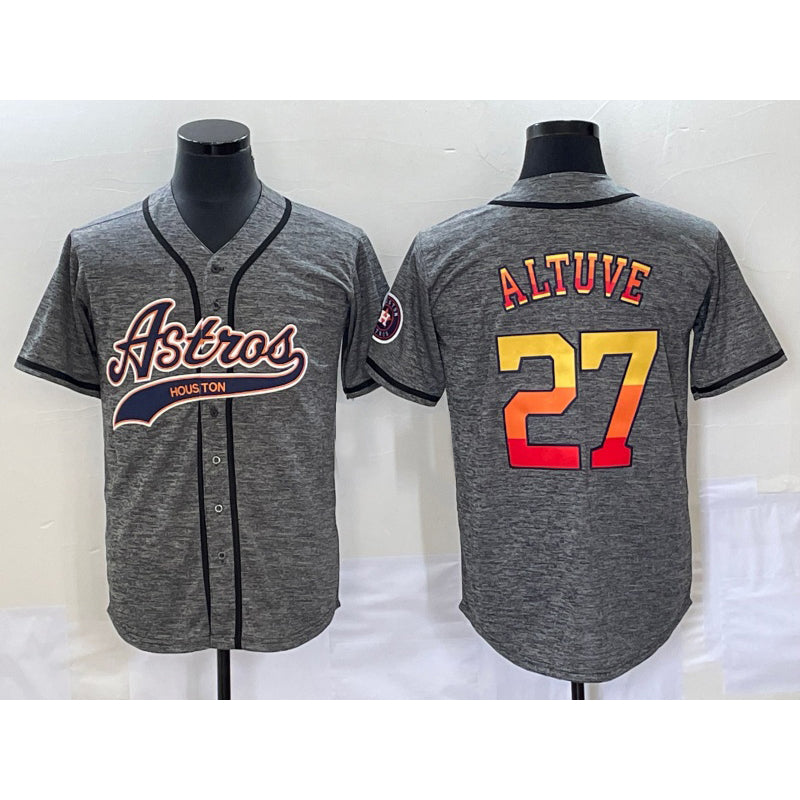Houston Astros #27 Jose Altuve Grey MWATKINS Gridiron Cool Base Stitched Jersey