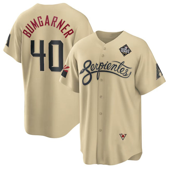 Arizona Diamondbacks #40 Madison Bumgarner Gold MWATKINS 2023 World Series City Connect Cool Base Stitched Jersey