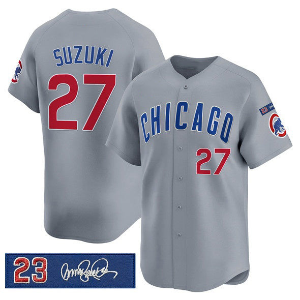Chicago Cubs #27 Seiya Suzuki Gray MWATKINS 'Ryne Sandberg Tribute' Vapor Limited V3 Stitched Jersey