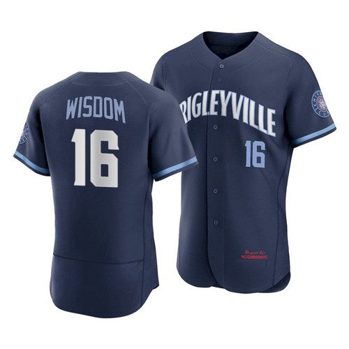 Chicago Cubs #16 Patrick Wisdom 2021 Navy MWATKINS City Connect Stitched Jersey
