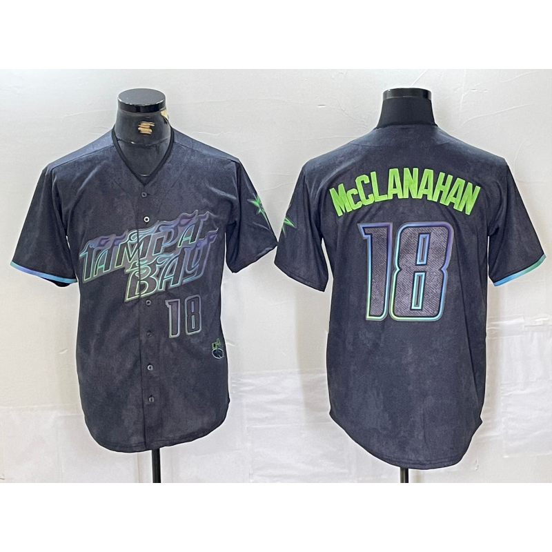 Tampa Bay Rays #18 Shane McClanahan Number Charcoal MWATKINS 2024 City Connect Limited Stitched Jersey 2