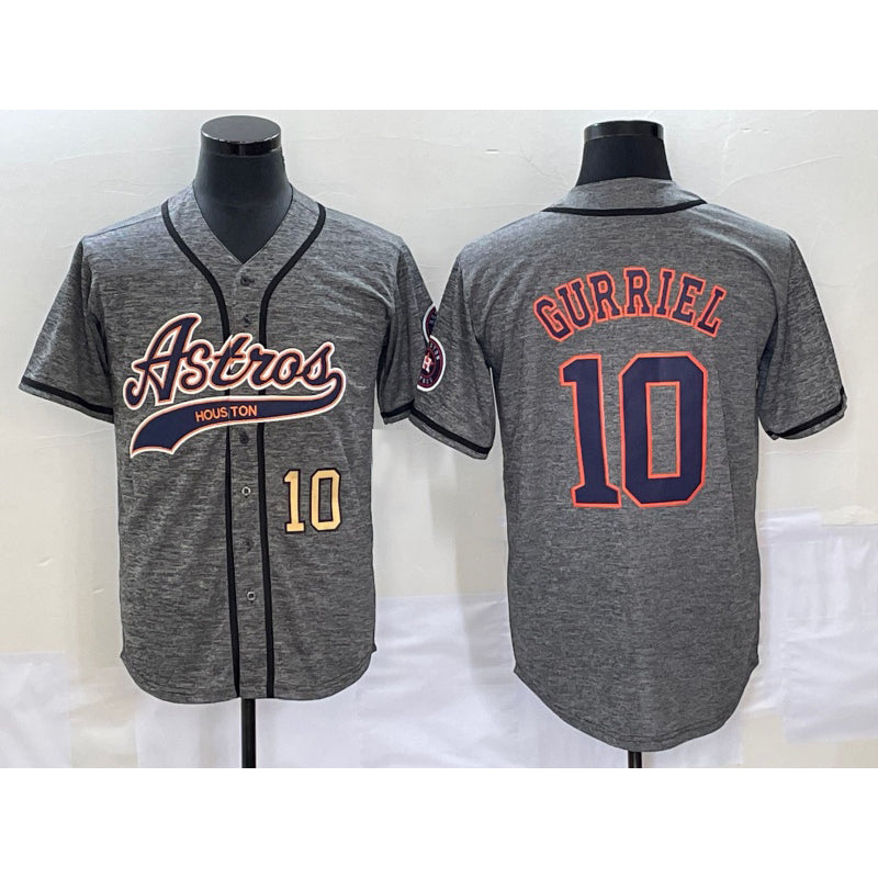 Houston Astros #10 Yuli Gurriel Number Grey MWATKINS Gridiron Cool Base Stitched Jersey