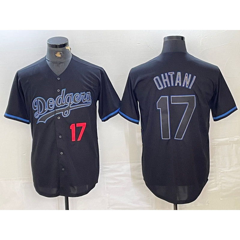 Los Angeles Dodgers #17 Shohei Ohtani Number Lights Out Black MWATKINS Fashion Stitched Cool Base Jersey