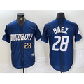Detroit Tigers #28 Javier Baez Number 2024 Navy MWATKINS City Connect Cool Base Limited Stitched Jersey 2