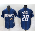 Detroit Tigers #28 Javier Baez Number 2024 Navy MWATKINS City Connect Cool Base Limited Stitched Jersey 2