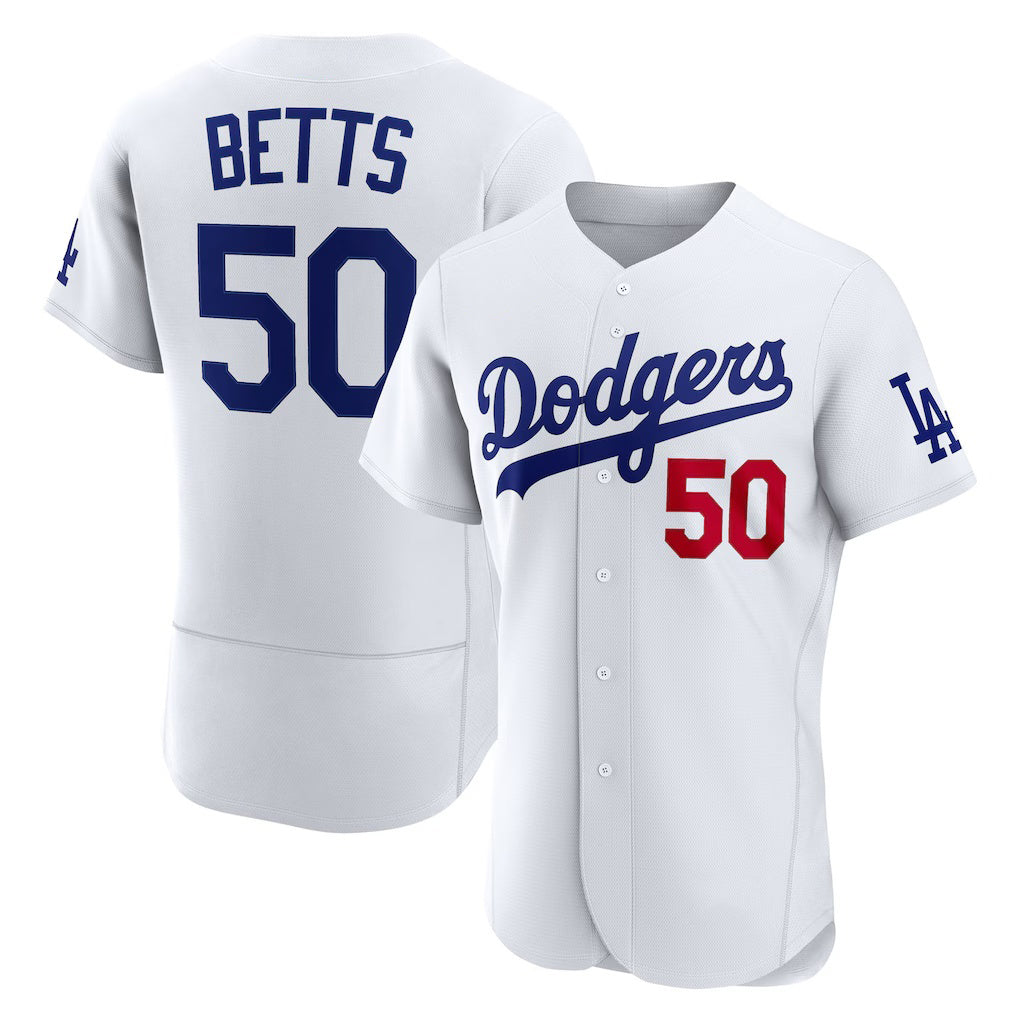 Los Angeles Dodgers #50 Mookie Betts White MWATKINS Home Authentic Jersey