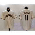 Milwaukee Brewers #11 Jackson Chourio Cream MWATKINS Stitched Cool Base Jersey 2