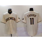 Milwaukee Brewers #11 Jackson Chourio Cream MWATKINS Stitched Cool Base Jersey 2