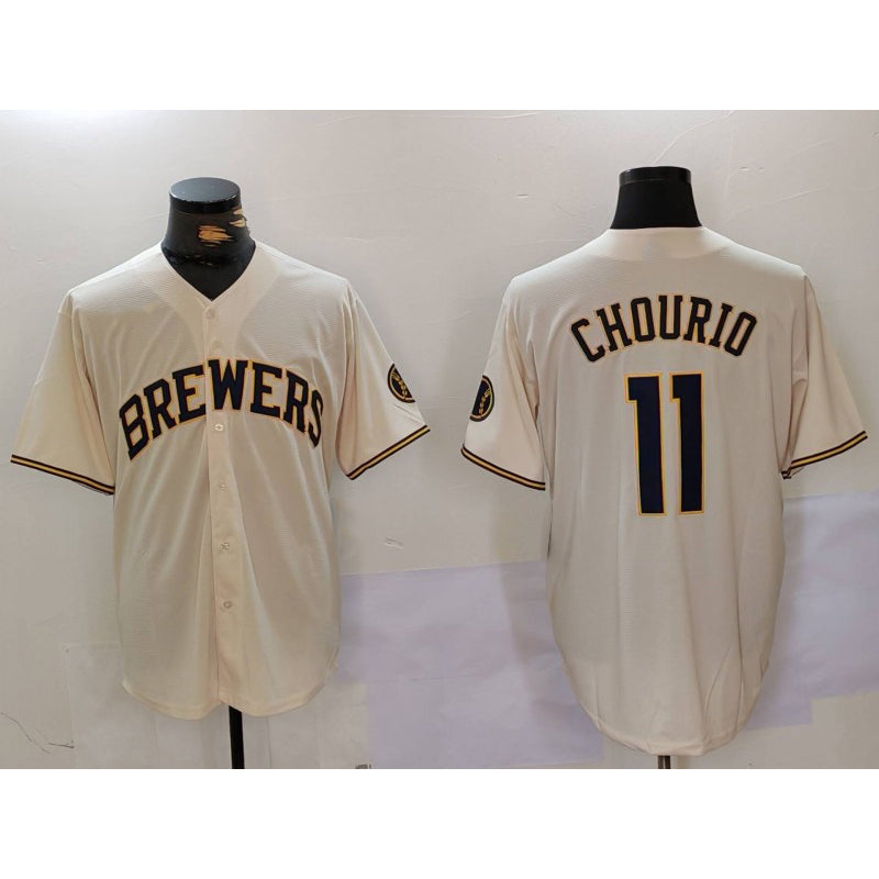 Milwaukee Brewers #11 Jackson Chourio Cream MWATKINS Stitched Cool Base Jersey 2