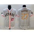 Houston Astros #27 Jose Altuve Number 2023 White MWATKINS Gold World Serise Champions Patch Flex Base Stitched Jersey