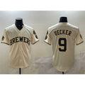 Milwaukee Brewers #9 Bob Uecker Cream MWATKINS With Home Patch Stitched Jersey