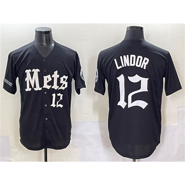 New York Mets #12 Francisco Lindor Black MWATKINS 'Gotham Gothic Edition' Vapor Premier Limited Stitched Jersey