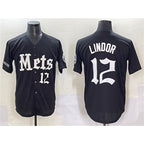 New York Mets #12 Francisco Lindor Black MWATKINS 'Gotham Gothic Edition' Vapor Premier Limited Stitched Jersey