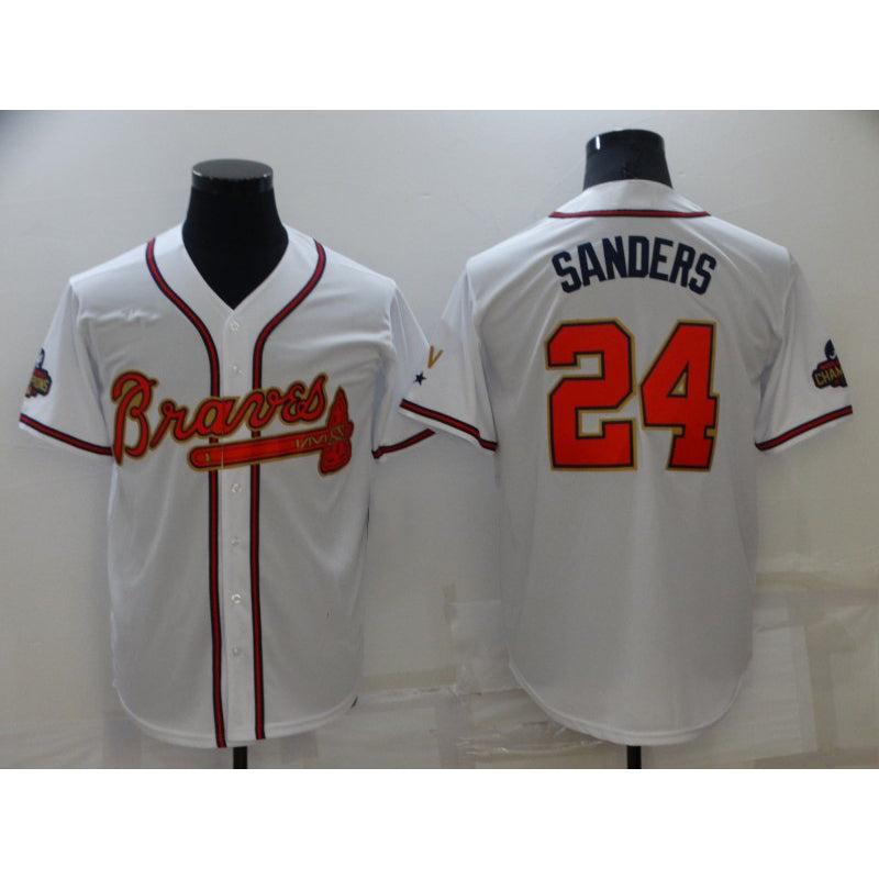 Atlanta Braves #24 Deion Sanders 2022 White Gold MWATKINS World Series Champions Program Cool Base Stitched Jersey