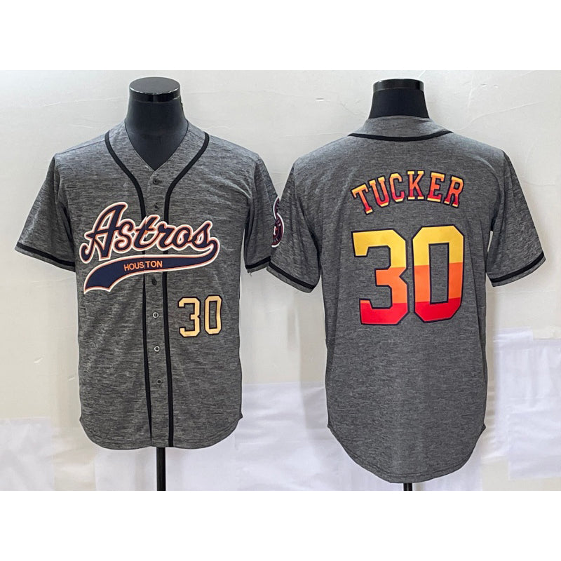 Houston Astros #30 Kyle Tucker Number Grey MWATKINS Gridiron Cool Base Stitched Jersey