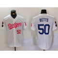 Los Angeles Dodgers #50 Mookie Betts White Pink MWATKINS Vin & Kobe Patch Stitched Jersey 2