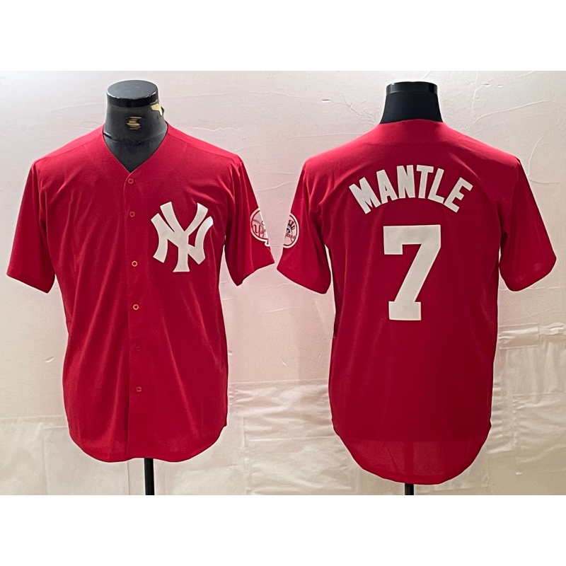 New York Yankees #7 Mickey Mantle Red MWATKINS Fashion Cool Base Jersey