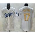 Los Angeles Dodgers #17 Shohei Ohtani White Gold MWATKINS Stitched Cool Base Jerseys