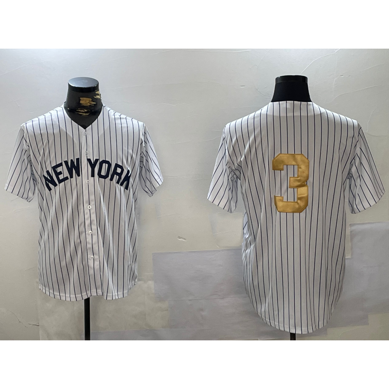 New York Yankees #3 Babe Ruth White MWATKINS Pinstripe Without Name Fashion Cool Base Jersey 2