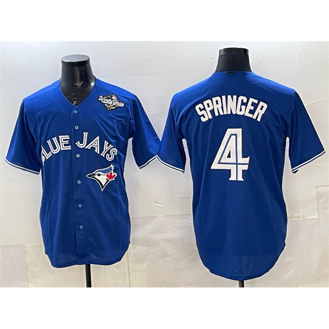 Toronto Blue Jays #4 George Springer Navy MWATKINS 2025 World Series Home Cool Base Stitched Jersey