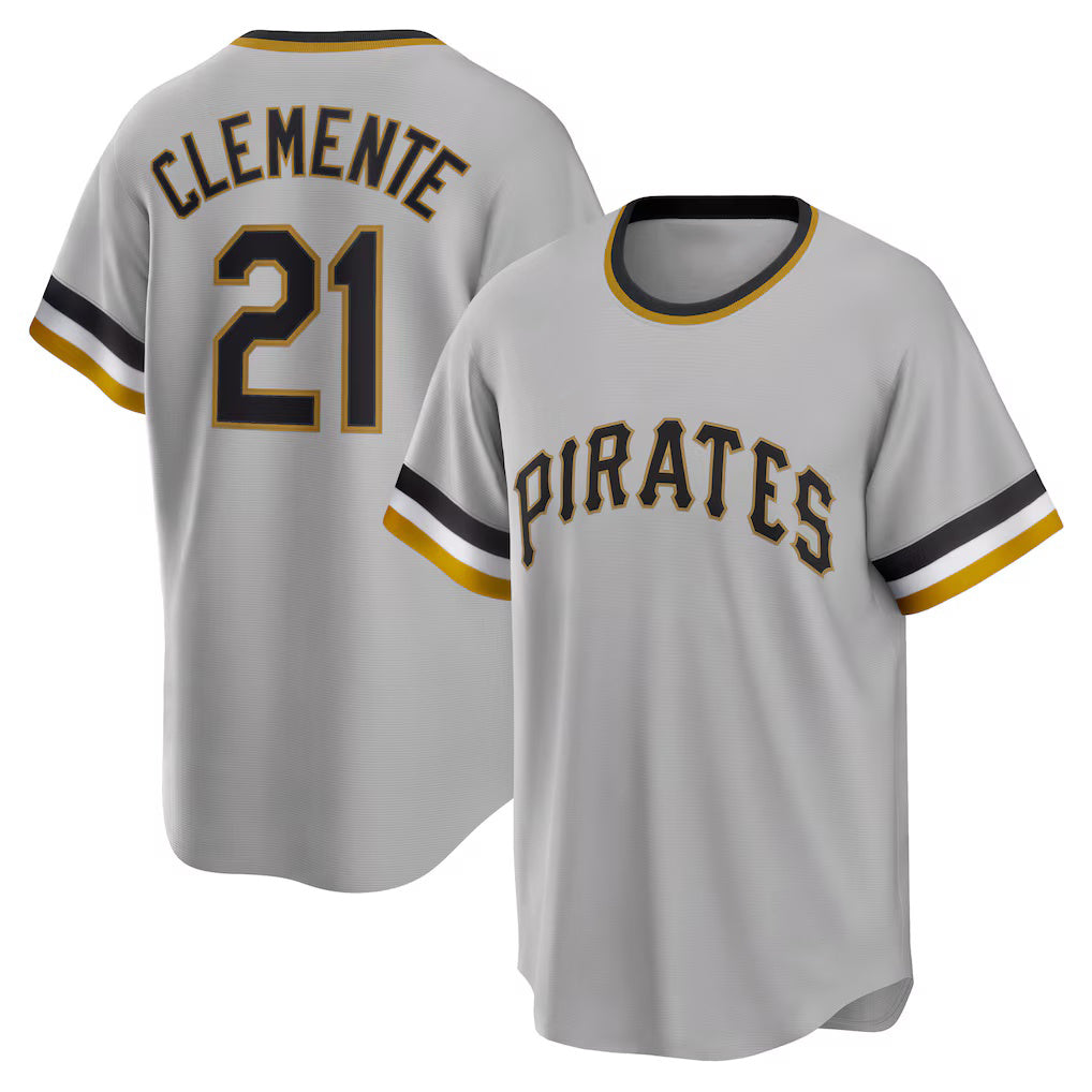 Pittsburgh Pirates #21 Roberto Clemente Gray MWATKINS Road Cooperstown Collection Player Jersey