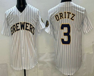 Milwaukee Brewers #3 Joey Ortiz White MWATKINS Cool Base Jersey