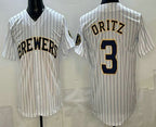 Milwaukee Brewers #3 Joey Ortiz White MWATKINS Cool Base Jersey