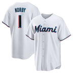 Miami Marlins #1 Connor Norby White MWATKINS Home Replica Jersey