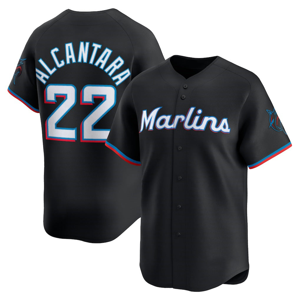 Miami Marlins #22 Sandy Alcantara Black MWATKINS Alternate Limited Player Jersey