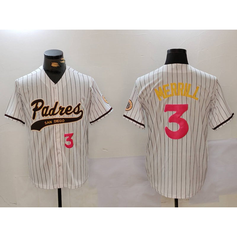 San Diego Padres #3 Jackson Merrill white MWATKINS Cool Base Stitched Jerseys