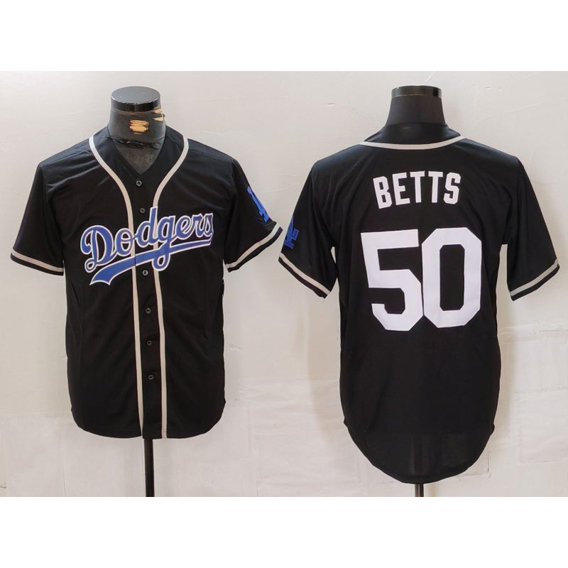 Los Angeles Dodgers #50 Mookie Betts Black White MWATKINS Cool Base Stitched Jersey