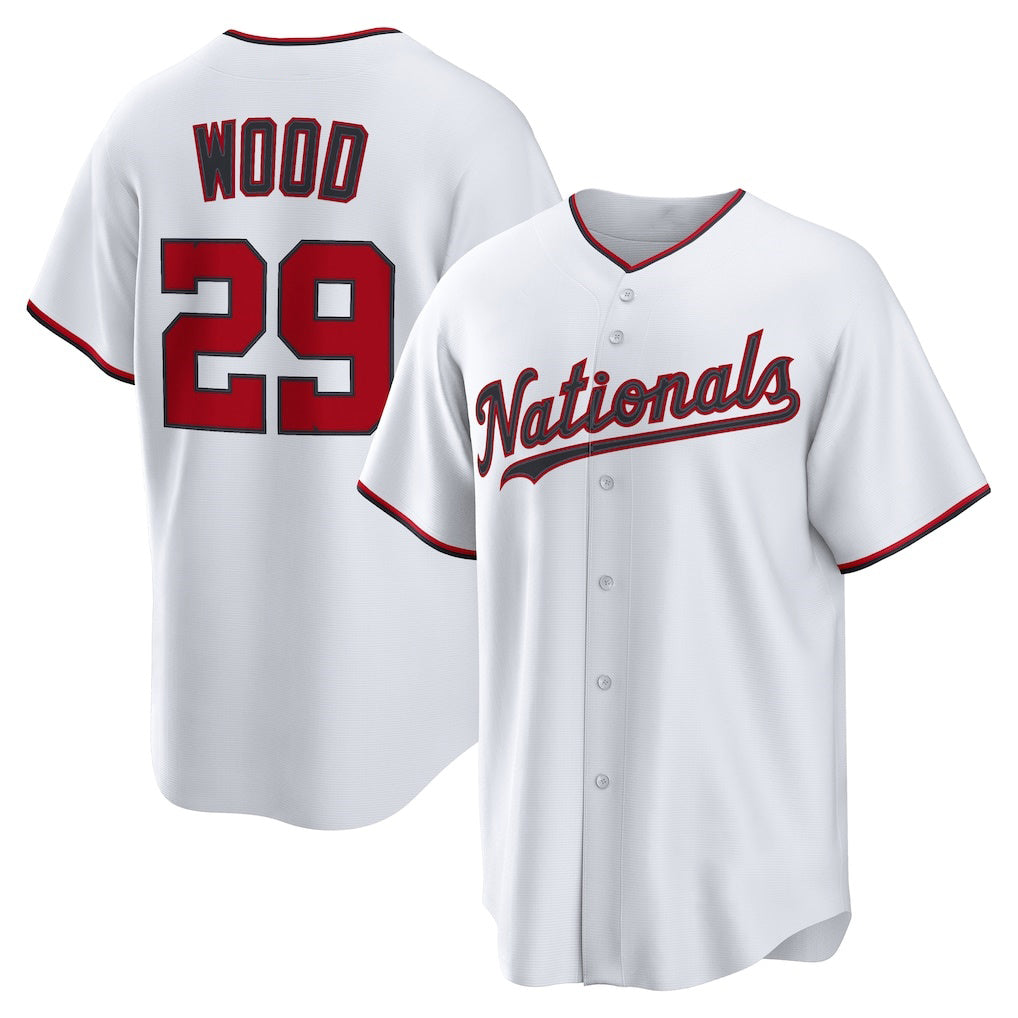 Washington Nationals #29 James Wood White MWATKINS Home Replica Jersey