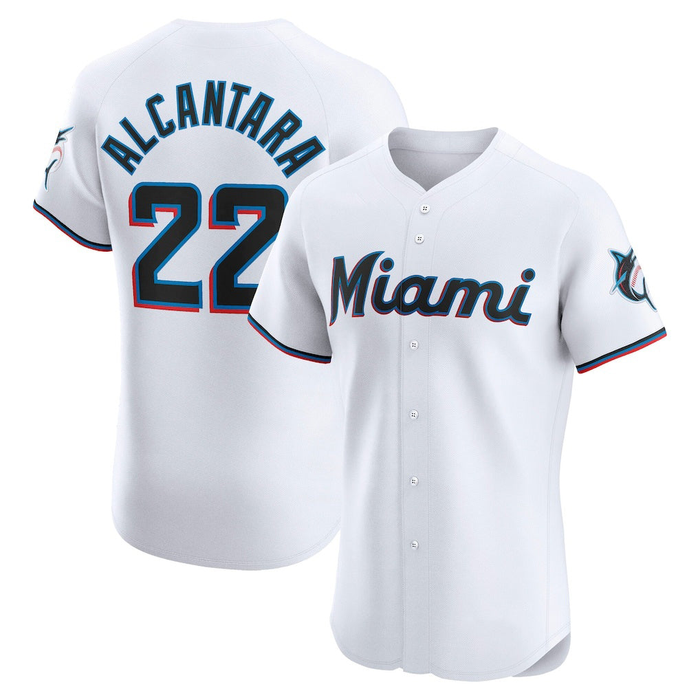 Miami Marlins #22 Sandy Alcantara White MWATKINS Home Elite Jersey