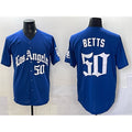 Los Angeles Dodgers #50 Mookie Betts Blue MWATKINS 2025 LA Gothic Style With Fernando Patch Vapor Premier Limited Stitched Jersey