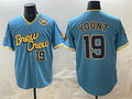 Milwaukee Brewers #19 Robin Yount Powder Blue MWATKINS City Connect With Home & Bob Uecker Patch Limited Stitched Jersey